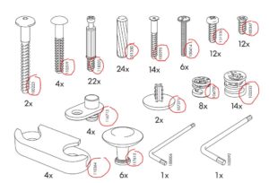 Références des vis et pièces détachées d'un meuble IKEA