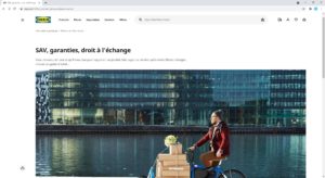 Site IKEA : page SAV, garanties, droit à l'échange