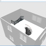 Vue-aérienne 3D des escaliers (quart tournant et à colimaçon)