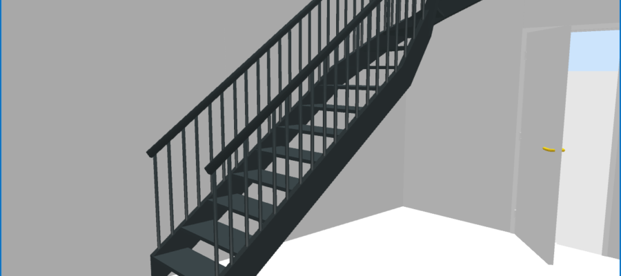 Vue virtuelle 3D de l'escalier tournant du rez-de-chaussée