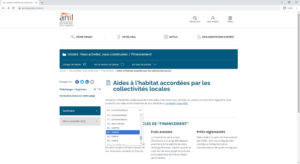 Aides locales par département sur le site de l'ANIL