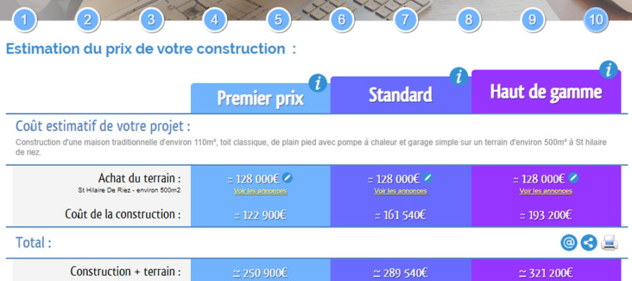 Simulateur pour calculer le coût de la construction